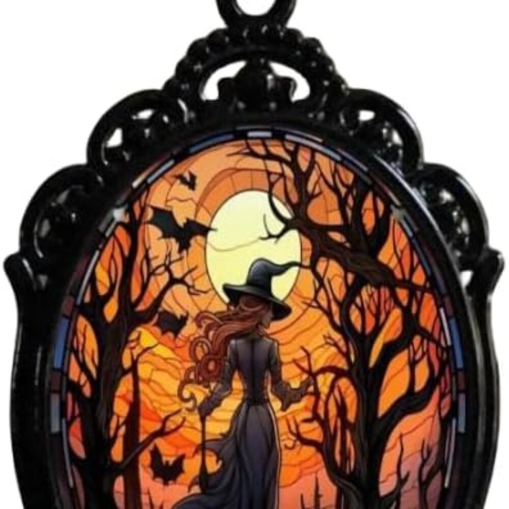 Gothic Bat Glass Pendant Necklace For Women Vintage Gothic Rope Chain Witch Bat